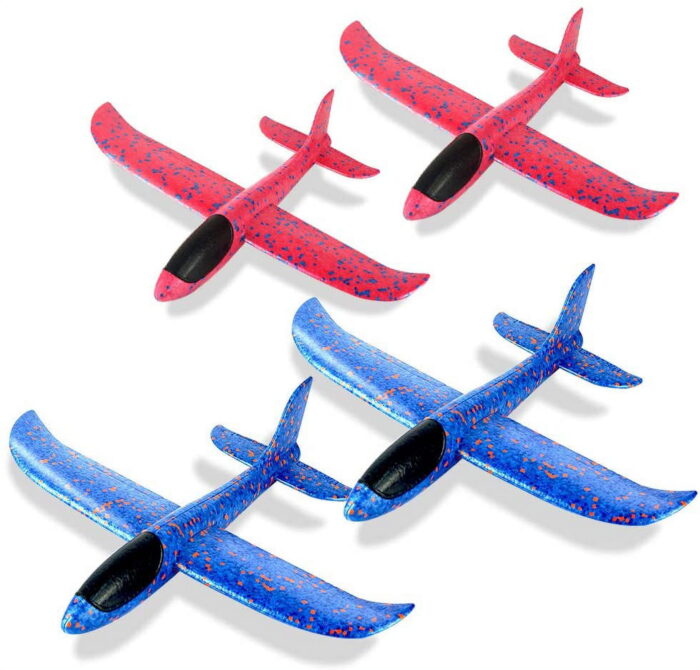 4 Pack Airplane Toys, 17.5" Large Throwing Foam Plane, 2 Flight Mode Glider Plane, Flying Toy for Kids, Gifts for 3 4 5 6 7 Year Old Boy, Outdoor Sport Toys Birthday Party Favors Foam Airplane