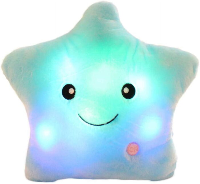 Star Shaped Plush Throw Pillow, Creative LED Night Light Glowing Cushions Plush Stuffed Toys Gifts for Kids, Decoration (Blue)