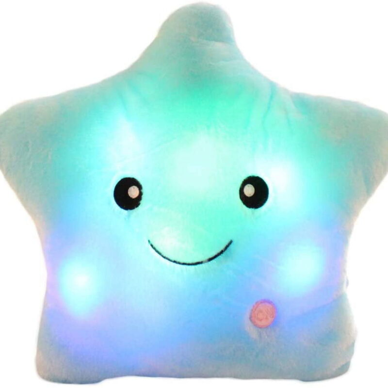 Star Shaped Plush Throw Pillow, Creative LED Night Light Glowing Cushions Plush Stuffed Toys Gifts for Kids, Decoration (Blue)