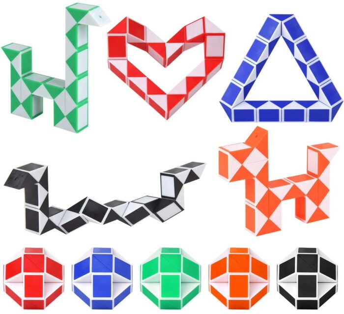 Sensory Fidget Snake Cube Twist Puzzle - Pack of 15, Alphanumeric Brain Teasers for Kids - Stocking Stuffers, Goodie Bags & Party Favors (Random Colors)