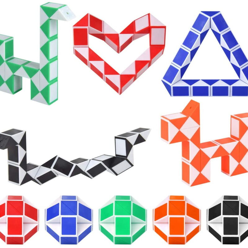 Sensory Fidget Snake Cube Twist Puzzle - Pack of 15, Alphanumeric Brain Teasers for Kids - Stocking Stuffers, Goodie Bags & Party Favors (Random Colors)