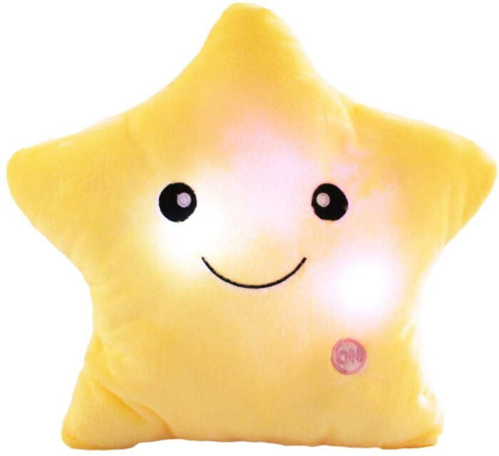 Star Shaped Plush Throw Pillow, Creative LED Night Light Glowing Cushions Plush Stuffed Toys Gifts for Kids, Decoration (Yellow)