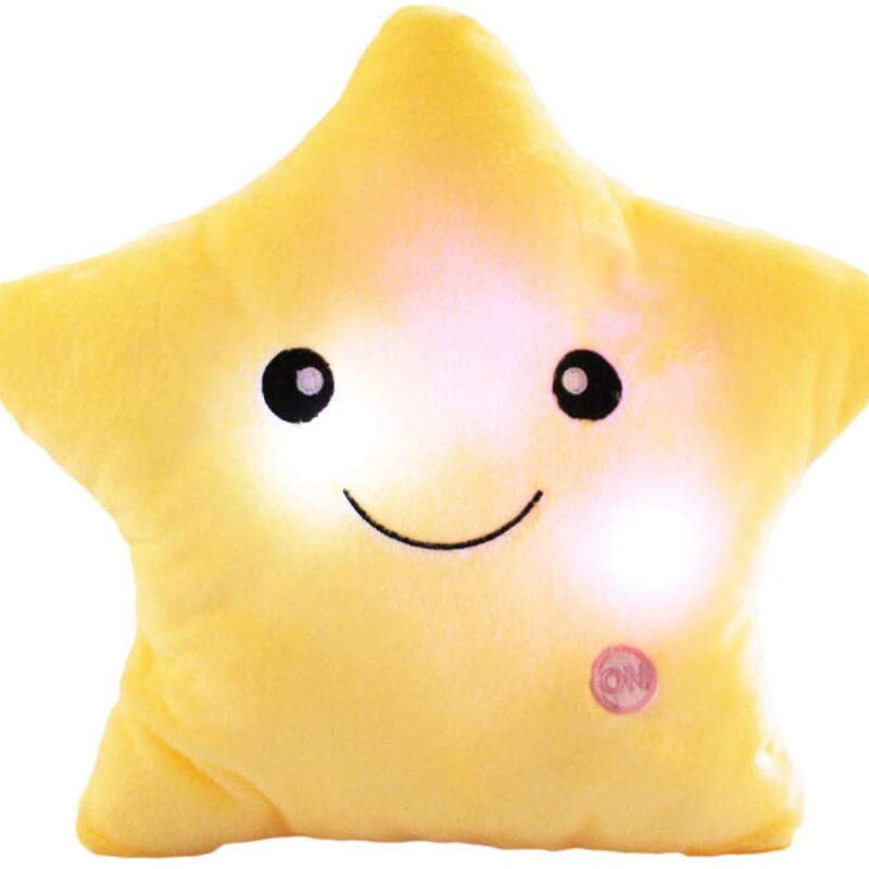 Star Shaped Plush Throw Pillow, Creative LED Night Light Glowing Cushions Plush Stuffed Toys Gifts for Kids, Decoration (Yellow)