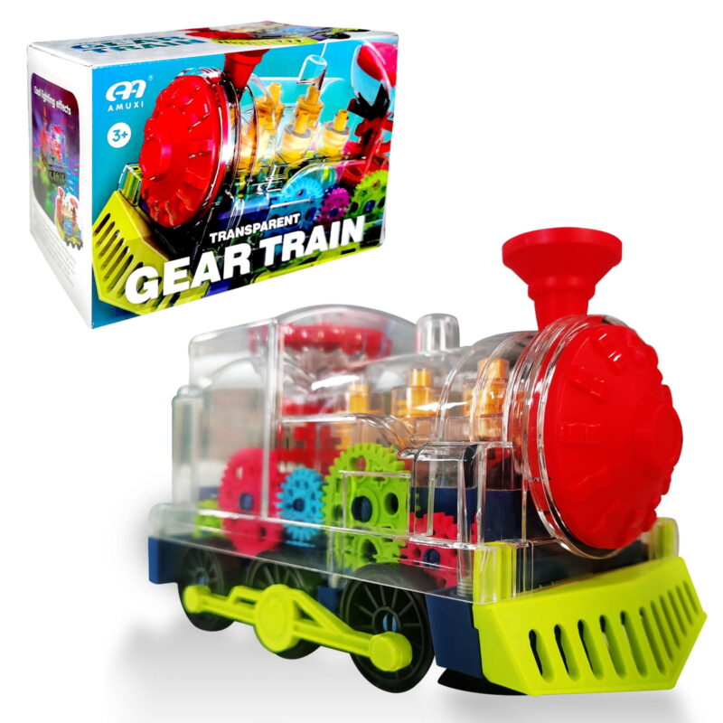 Transparent Light-Up Gear Toy Train - Educational Music & Rotating Train Toy for Children, Birthday Gift