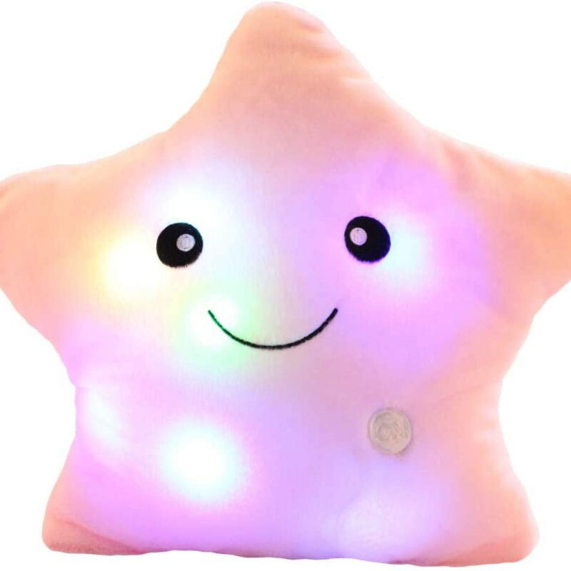 Star Shaped Plush Throw Pillow, Creative LED Night Light Glowing Cushions Plush Stuffed Toys Gifts for Kids, Decoration (Pink)