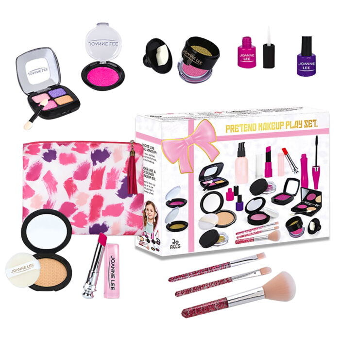Girls Toys - Kids Vanity Set with Glitter Cosmetic Bag, Perfect Play Kit for Girls, Pretend Makeup Case for Girls Pink Kids Toys for 3 4 5 6 7 8 Year Old Girls(Not Real Makeup)