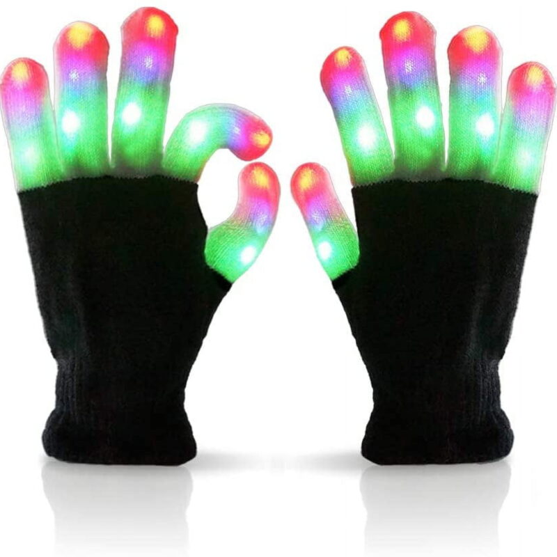Skeleton Gloves,Led Gloves,Light Up Gloves Finger Light Magic Toys Gift Stocking Stuffers for Boys Girls Christmas Thanksgiving Birthday Glow Party Favor (Black, Adult)
