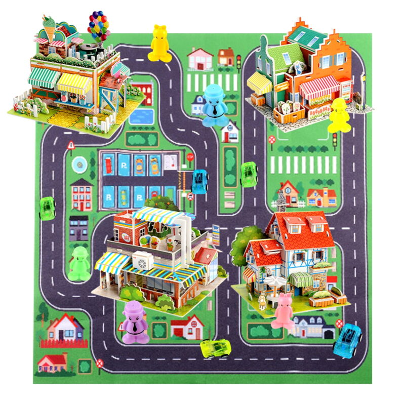 Kids Educational Learning Toys, 6 Cartoon Character Toys & 5 Toy Cars, 4 * 3D Puzzle Building Blocks Set for Age 6+ Year Old Boys & Girls