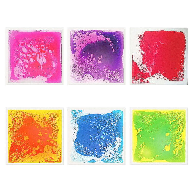 6 Pack Sensory Floor Tiles, 11.8" X 11.8" Colorful Liquid Tiles Play Mat for Children, Jelly Bean Blue-Red, Kiwi Green, Coral Red, Aqua Blue, Sunshine Orange, Periwinkle Purple