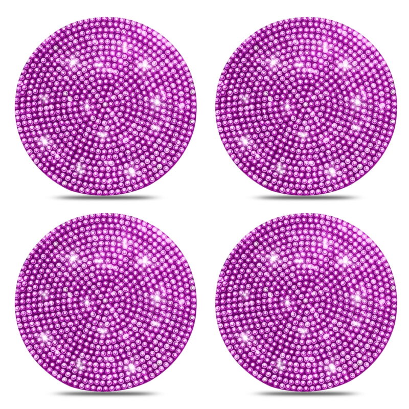 4 Pack Bling Car Insert Coasters, Universal Anti Slip Silicone Car Cup Holder Coaster Crystal Rhinestone Auto Automotive Interior Accessories, Pink
