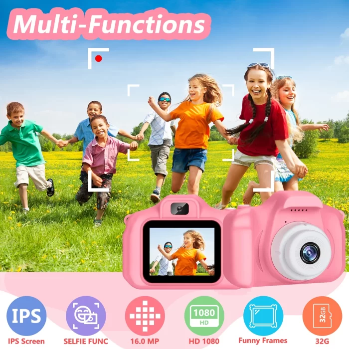 HD Kids Camera, Selfie Camera for Girls 3-12, Video & Photo Digital Camera, Toddler Toys Camera with 32GB SD Card (Pink) - Image 3