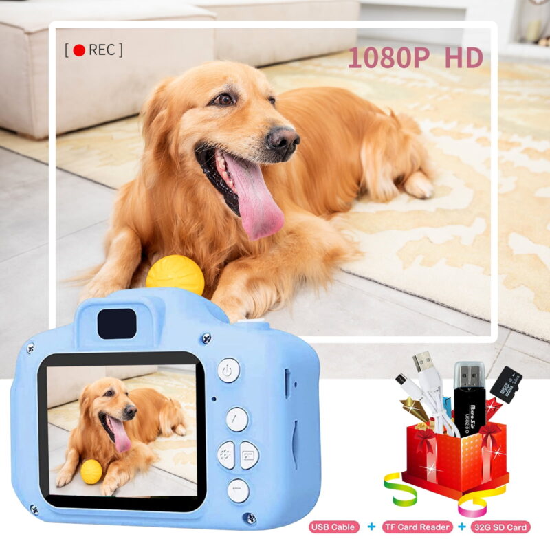 Upgrade Kids Selfie Camera, Christmas Birthday Gifts for Boys Age 3-9, HD Digital Video Cameras for Toddler, Portable Toy for 3 4 5 6 7 8 Year Old Boy with 32GB SD Card (Blue)
