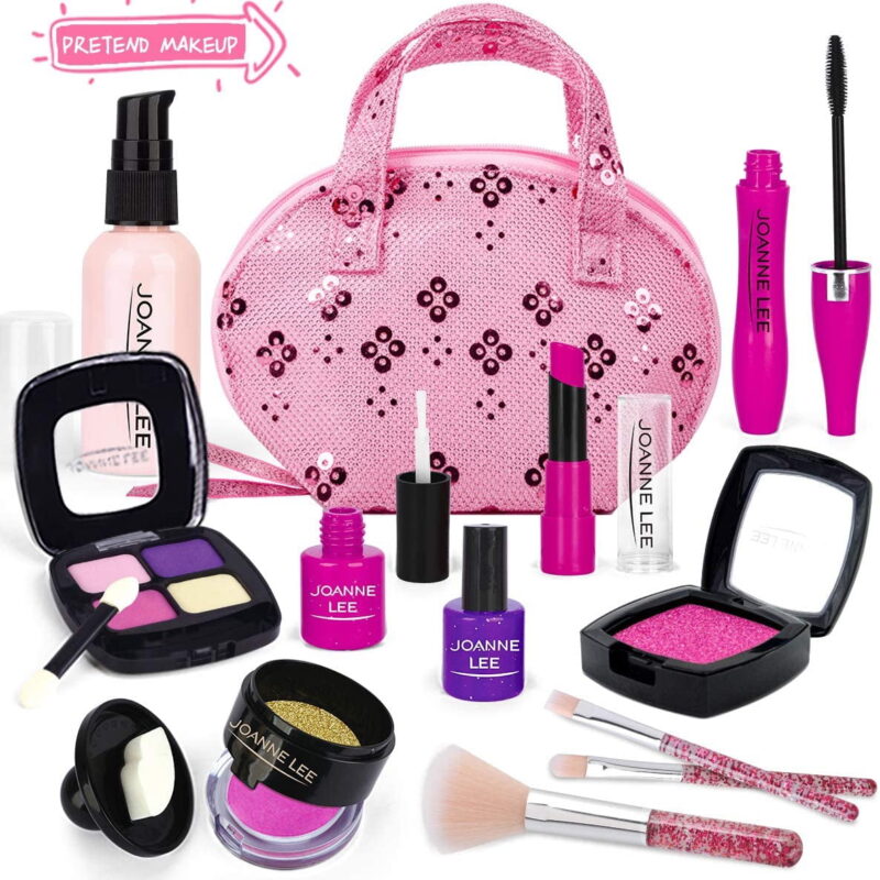 Perfect Play Kit for Girls, Girls Toys - Makeup Kit for Toddlers Kids Vanity Set with Glitter Cosmetic Bag, Pretend Makeup Case for Girls Pink Kids Toys for 3 4 5 6 7 8 Year Old Girls(Not Real Makeup)