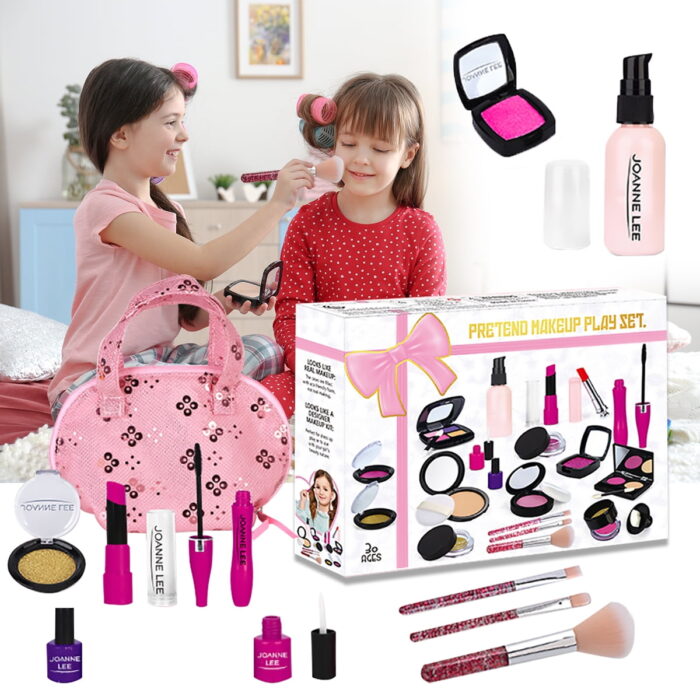 Pretend Makeup for Kids Cosmetic Toys Kit for Girls Toddlers Makeup Play Set for Kids with Cosmetics Bag Princess Play Game Christmas Birthday Gifts Toys for Little Girls (Not Real Makeup)