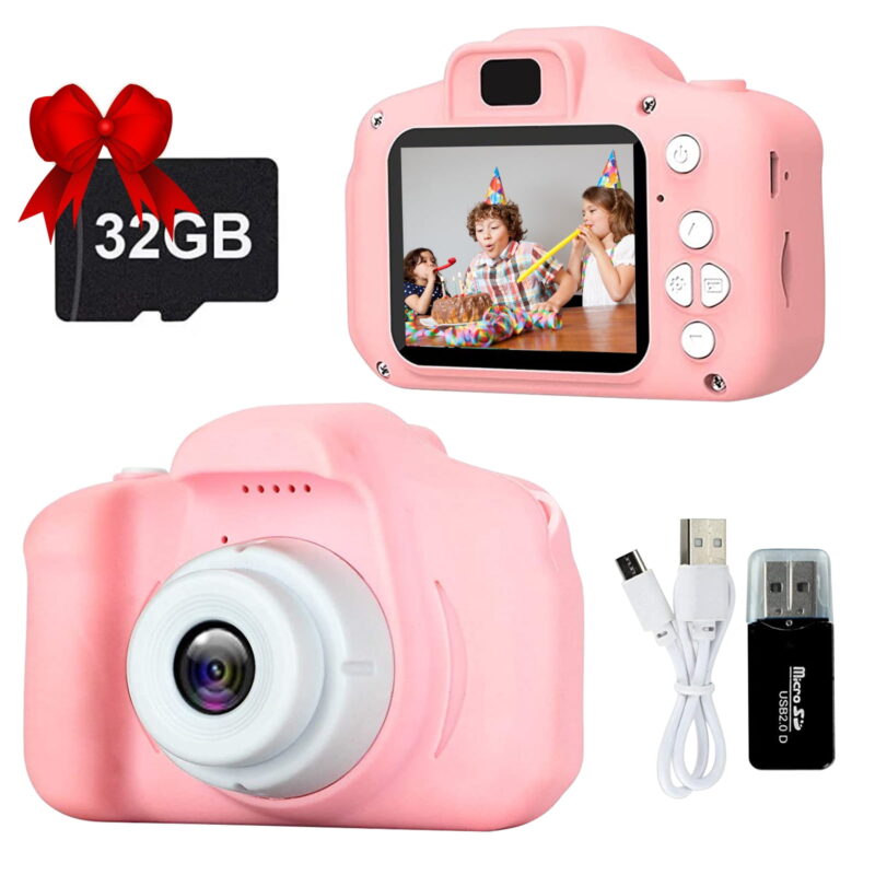 Upgrade Kids Camera for Toddlers, Christmas Birthday Gifts for Age 3-9 Girls and Boys HD Digital Video Camera, Mini Play Camera for 3 4 5 6 7 8 9 Year Old Boys with 32GB SD Card (Pink)