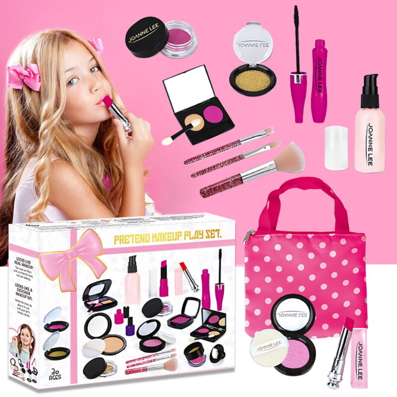 Girls Toys - Kids Vanity Set with Glitter Cosmetic Bag, Perfect Play Kit for Girls, Pretend Makeup Case for Girls Pink Kids Toys for 3 4 5 6 7 8 Year Old Girls(Not Real Makeup)