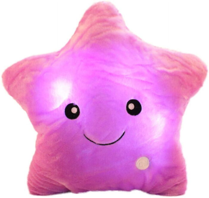 Star Shaped Plush Throw Pillow, Creative LED Night Light Glowing Cushions Plush Stuffed Toys Gifts for Kids, Decoration (Purple)