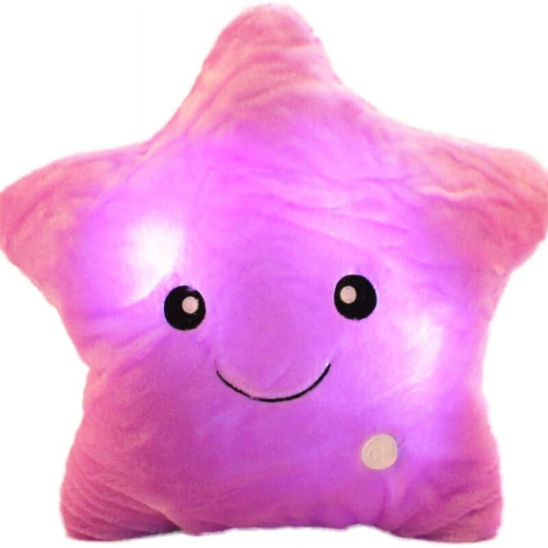 Star Shaped Plush Throw Pillow, Creative LED Night Light Glowing Cushions Plush Stuffed Toys Gifts for Kids, Decoration (Purple)