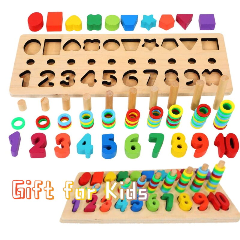 3 4 5 Year Old Boys Girls Shape Sorter Counting Game, Toddlers Preschool Learning Education Math Block Stacking Toys with Wooden Number Shape