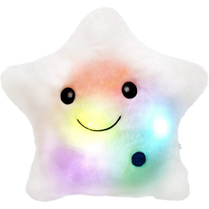 Star Shaped Plush Throw Pillow, Creative LED Night Light Glowing Cushions Plush Stuffed Toys Gifts for Kids, Decoration (White)