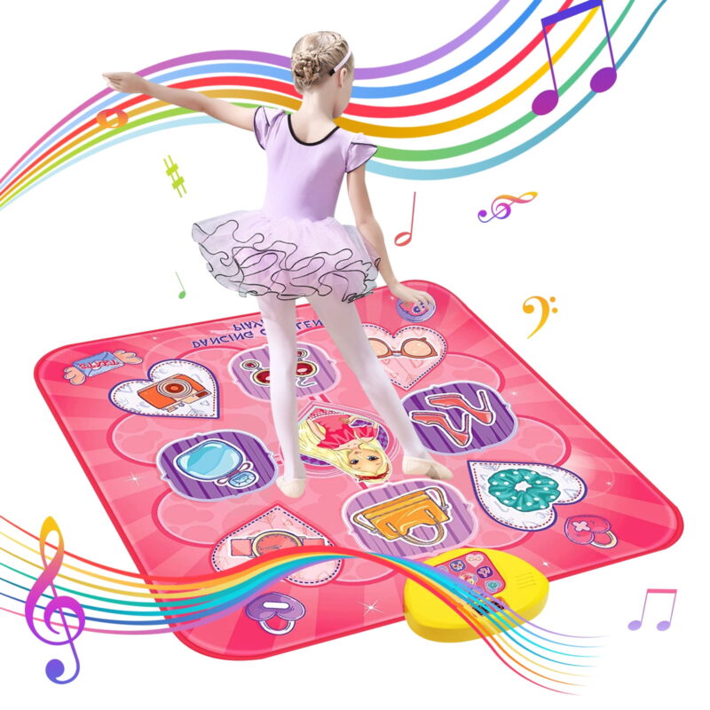 Kids Dance Toy, Electronic Dancing Mat with LED Lights, Musical Dance Pad Party Game Toy for 3 4 5 6 7 8 9 10 Years Old Boys Girls, Pink