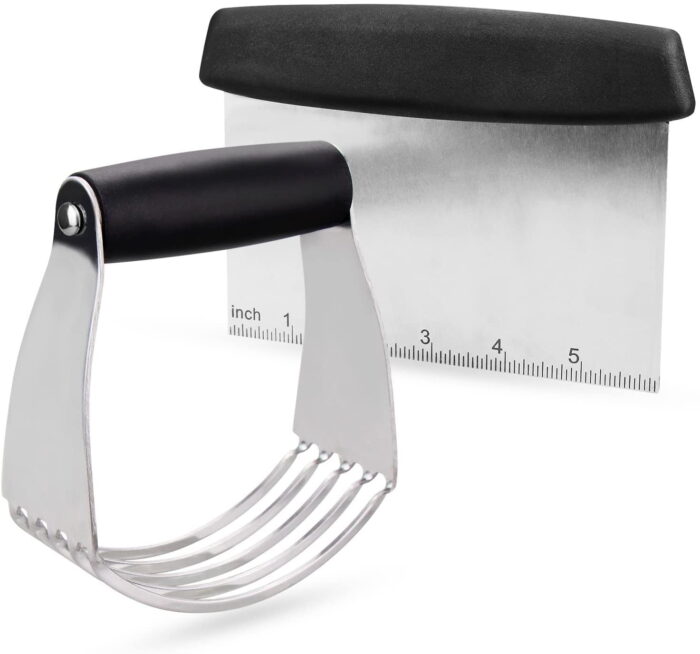 Dough Blender Stainless Steel Pastry Cutter Set - Multipurpose Bench Scraper - Great as Dough Cutter for Pastry Butter and Pizza Dough - Smooth Baking Dough Tools