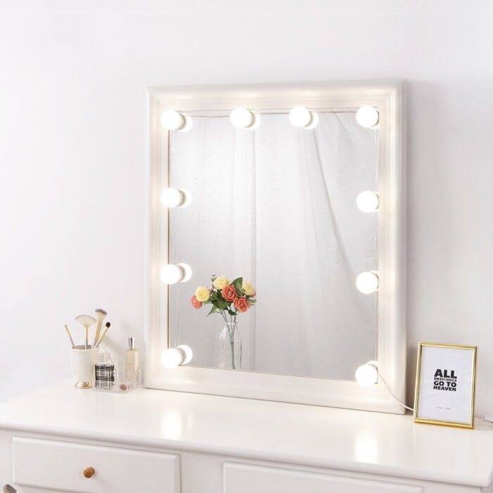 DIY Hollywood Lighted Makeup Vanity with Dimmable Lights, Vanity Lights, Stick on LED Mirror Light Kit for Vanity Set, Plug in Makeup Light for Bathroom Wall Mirror, 10-Bulb