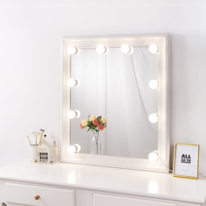 DIY Hollywood Lighted Makeup Vanity with Dimmable Lights, Vanity Lights, Stick on LED Mirror Light Kit for Vanity Set, Plug in Makeup Light for Bathroom Wall Mirror, 10-Bulb