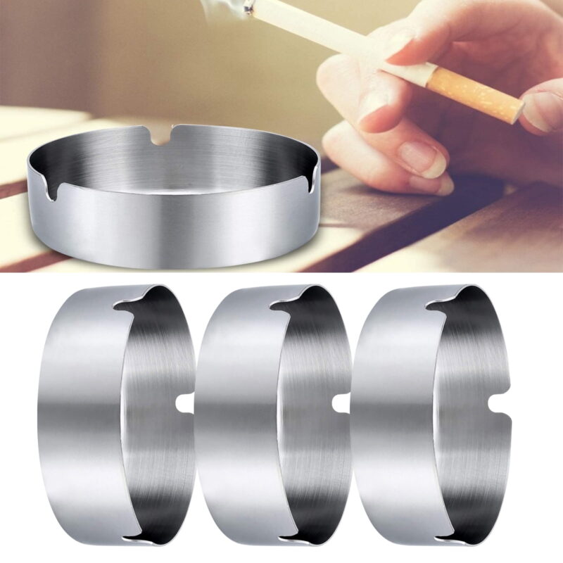 Stainless Steel Liner Ash Tray, 3 Pack Ashtray with Lid for Smokers Durable Cigarettes Smoking Accessories for Indoor or Outdoor Use, Patio, Office & Home
