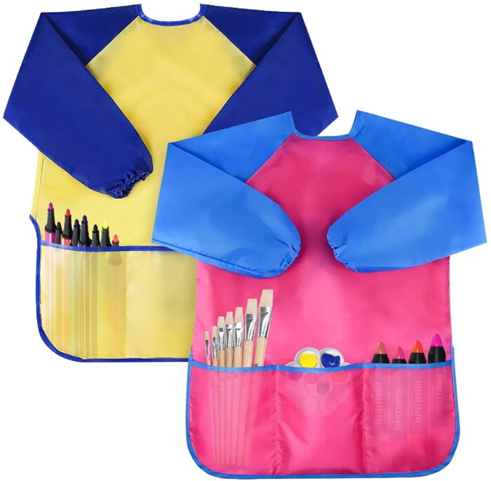 Glmour Pink, Blue and Yellow Kids Art Smocks Toddler and Child Art Aprons (2 Pack)