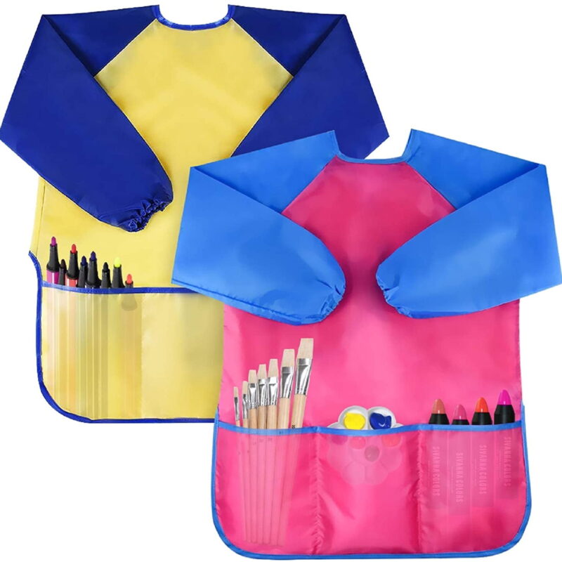 Glmour Pink, Blue and Yellow Kids Art Smocks Toddler and Child Art Aprons (2 Pack)