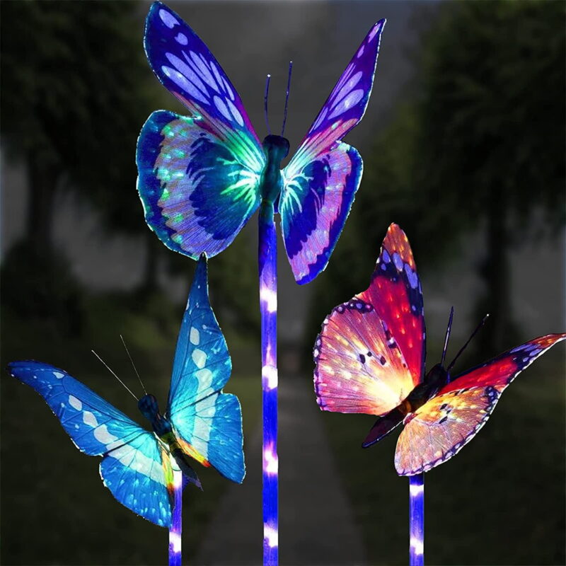 Outdoor Solar Garden Lights - 3 Pack Solar Butterfly Decoration Lights - Color Changing LED Waterproof Solar Stake Lights for Garden, Patio, Yard, Lawn, Walkway