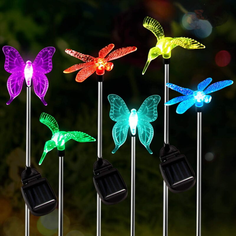 Solar Garden Stake Lights, 3 Pack Butterfly Hummingbird Dragonfly, Multi-Color Changing Decorative Landscape Lighting for Outdoor Path, Yard, Lawn, Patio