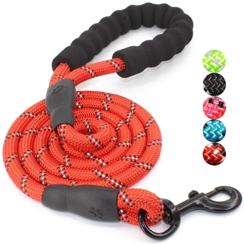 5 FT Strong Dog Leash with Comfortable Padded Handle and Highly Reflective Threads Dog Leashes for Small Medium and Large Dogs (Small, 5FT, RED)