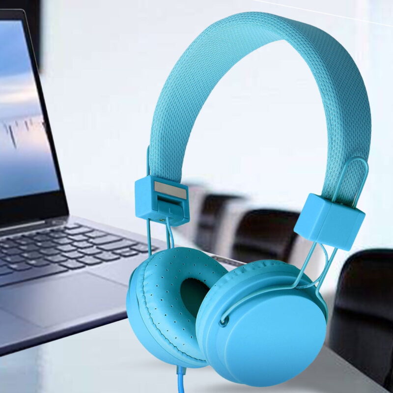 Kids Over Ear Headphones, Noise Cancelling Wired Earphone for Boys Girls, 3.5mm Foldable Headset Suitable for IOS Android Smartphones, Blue