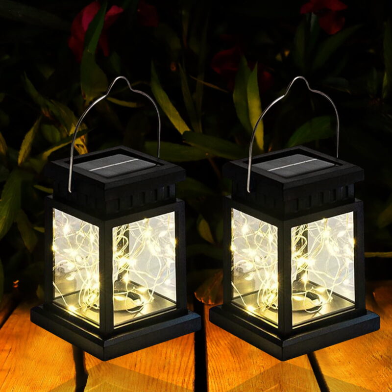 2 Pack Solar Hanging Lights, Waterproof LED Vintage Lantern Light, Outdoor Decorative Landscape Light for Patio Lawn Terrace Garden Yard Decoration (Warm White)