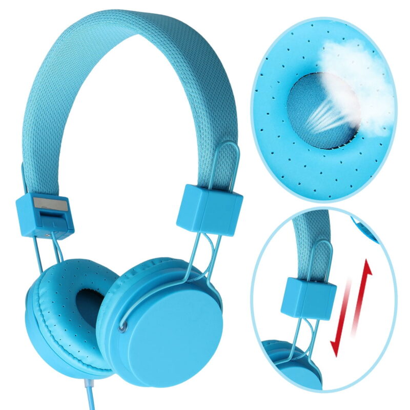 Foldable Headphones, Kids 3.5mm Over Ear Headphones, Noise Cancelling Wired Earphone Compatible with Cellphones Computer MP3 Player, Blue