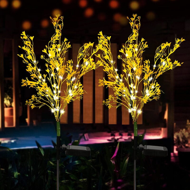 2 Pack Aritificial Canola Flowers Lights, Outdoor Solar Garden Lights Waterproof Decorative LED Solar Flower Lights for Patio Garden Yard Lawn