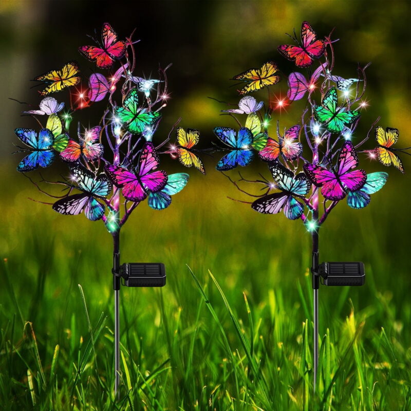 Solar Garden Lights Outdoor Decorative Butterfly Lights 2 Pack Waterproof DIY String Lights