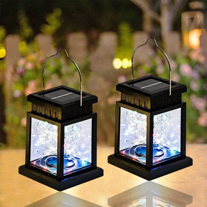 Decorative Solar Landscape Light, Hanging Lanterns Lights Outdoor, 2 Pack Solar Powered Waterproof Retro Lantern Lamp or Tabletop Patio Garden and Pathway Decor (Multicolor)