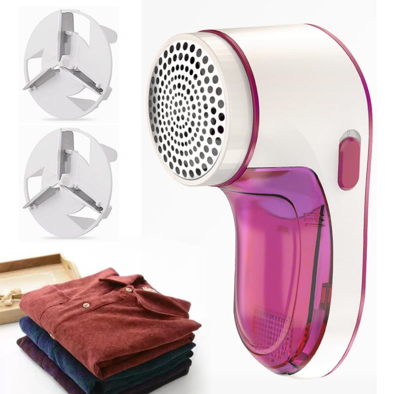 TiokMc Fabric Lint Defuzzer, Fuzz Sweater Shaver with 3 Replaceable Stainless Steel Blades and Dual Protection Electric Remover to Remove Clothes Fuzz, Lint Balls, (Red)
