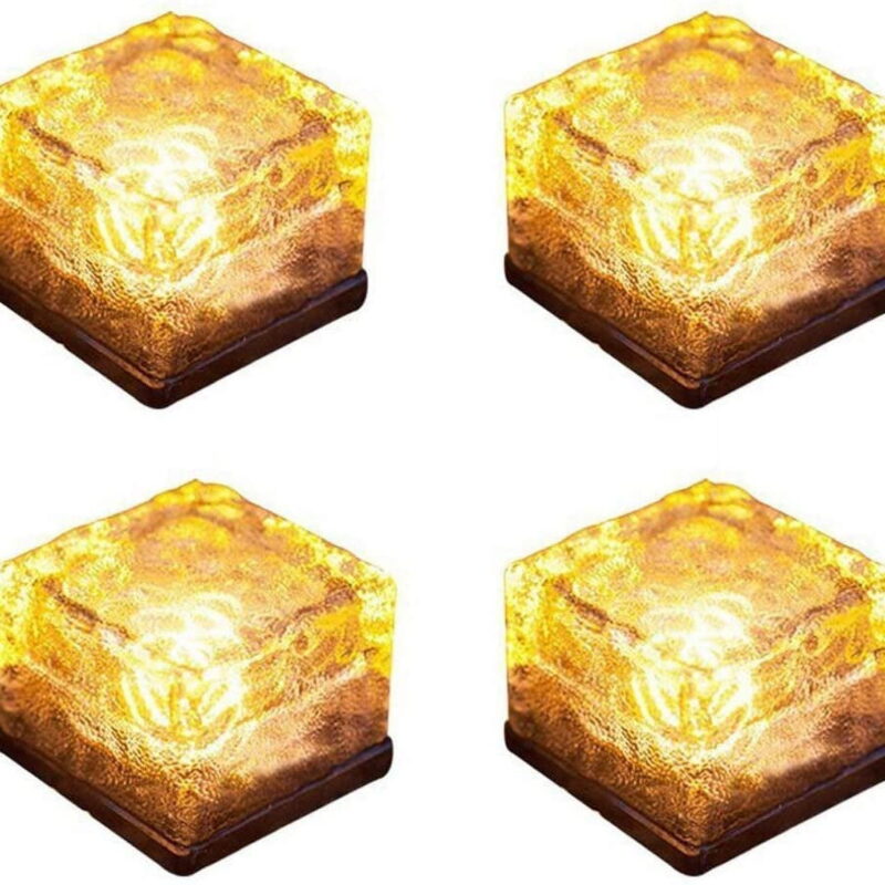 Solar Brick Lights - Solar Ice Cube Lights Outdoor Landscape Lights Waterproof Buried Lights for Garden Patio Yard Lawn Festival Decoration 4 Pack (Warm White)