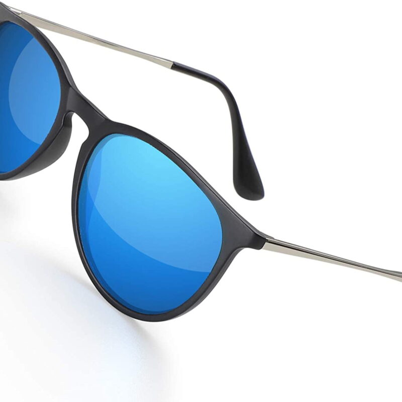 Sunglasses for Women Men Polarized UV Protection Lens Round Fashion Mirrored Black Sunglasses