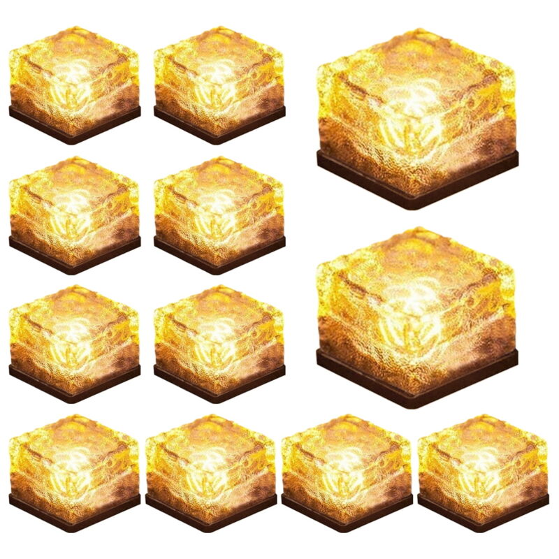 12 Pack Solar Ice Cube Lights IP65-Waterproof Brick Light Solar Brick Light Chritmas Outdoor Brick Decor in Garden Patio Yard Lawn Pool(2.8inx2.8in（Warm White）