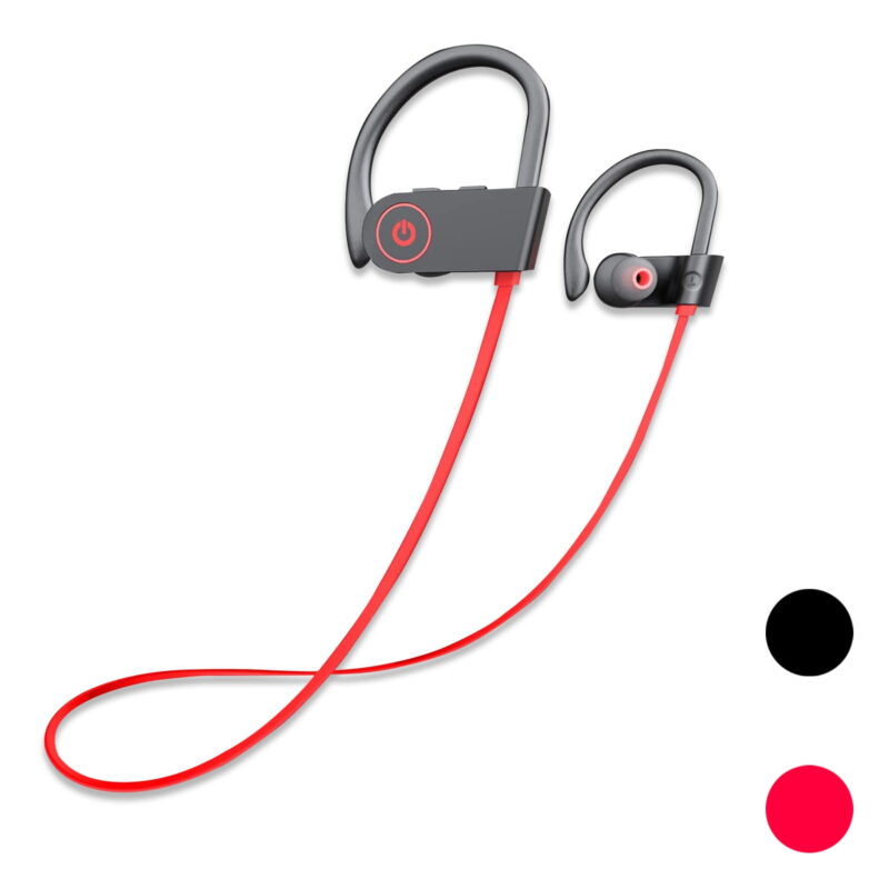 Stereo Sweatproof in-Ear Earbuds, Wireless Sports Earphones, Bluetooth Headphones IPX7 Waterproof Mic Headset for Gym Running Workout, 8 Hrs Playtime, Red