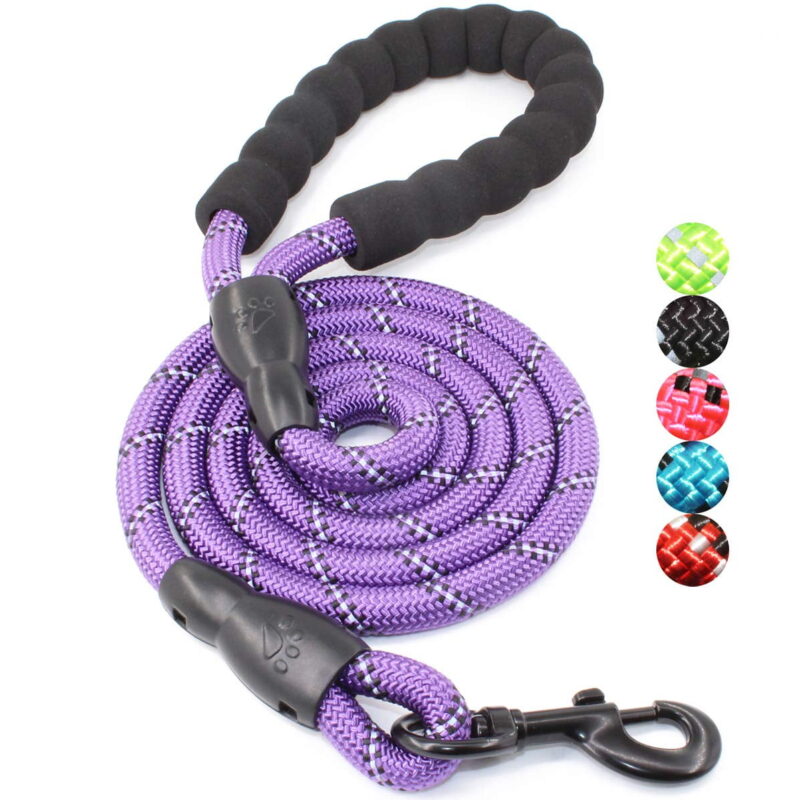 5 FT Strong Dog Leash with Comfortable Padded Handle and Highly Reflective Threads Dog Leashes for Small Medium and Large Dogs (Small, 5FT, PURPLE)
