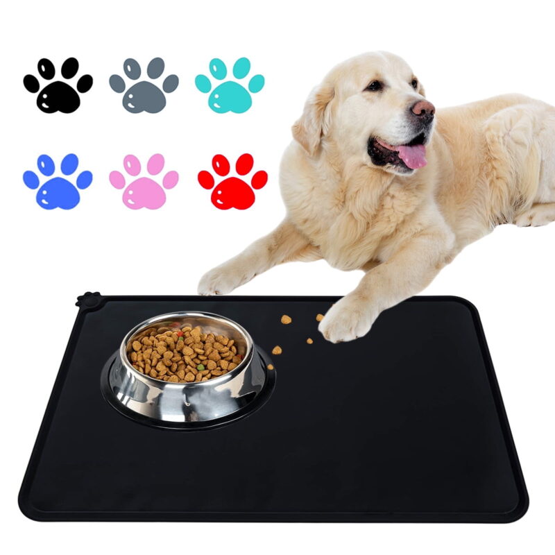 Found Silicone Waterproof Dog Cat Pet Food Mats Tray - Non Slip Pet Dog Cat Bowl Mats Placemat - FDA Grade Dog Pet Cat Feeding Mat-BLACK