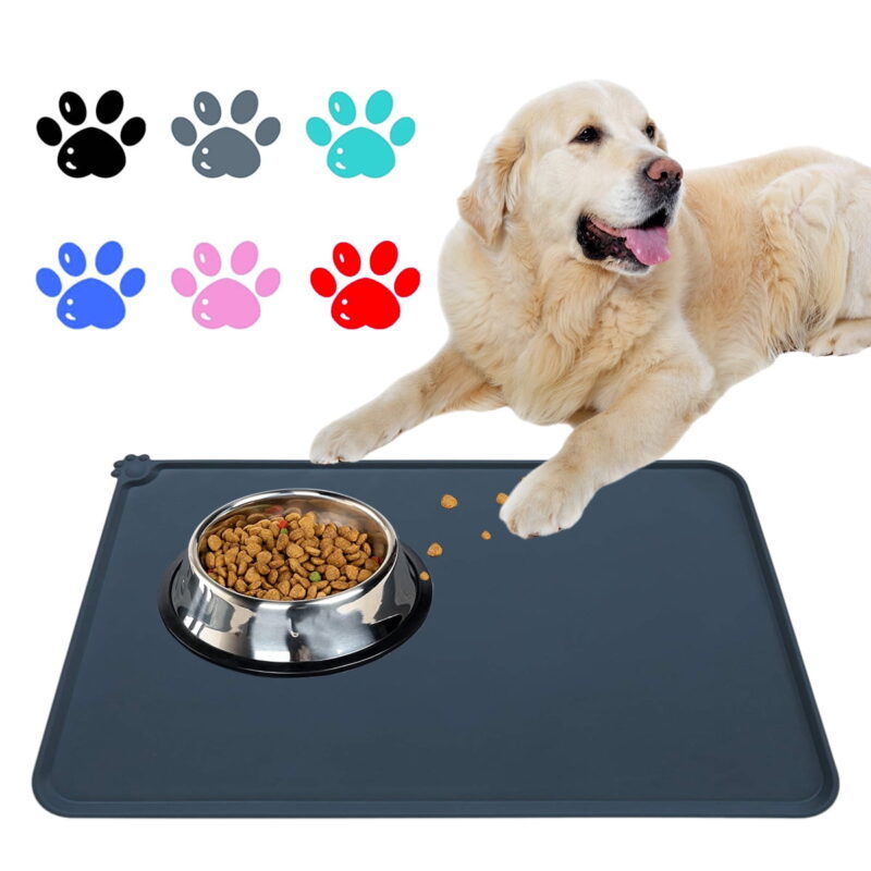 Found Silicone Waterproof Dog Cat Pet Food Mats Tray - Non Slip Pet Dog Cat Bowl Mats Placemat - FDA Grade Dog Pet Cat Feeding Mat-GRAY