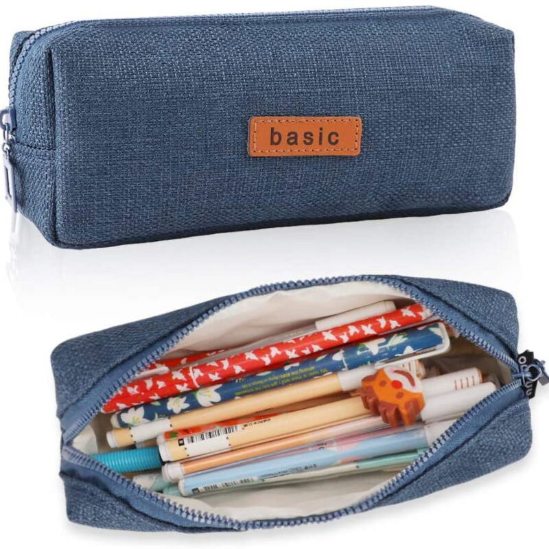 Small Pencil Case Student Pencil Pouch Coin Pouch Cosmetic Bag Office Stationery Organizer for Teen School-Beige(Blue)