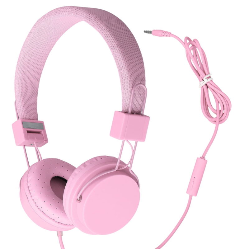 Kids Over Ear Headphones, Noise Cancelling Wired Earphone for Boys Girls, 3.5mm Foldable Headset Suitable for IOS Android Smartphones, Pink